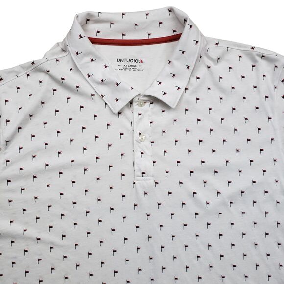 Untuckit Pourret Polo Shirt Mens XXL Nautical Flag AOP White Pima Cotton Golf - Picture 2 of 9